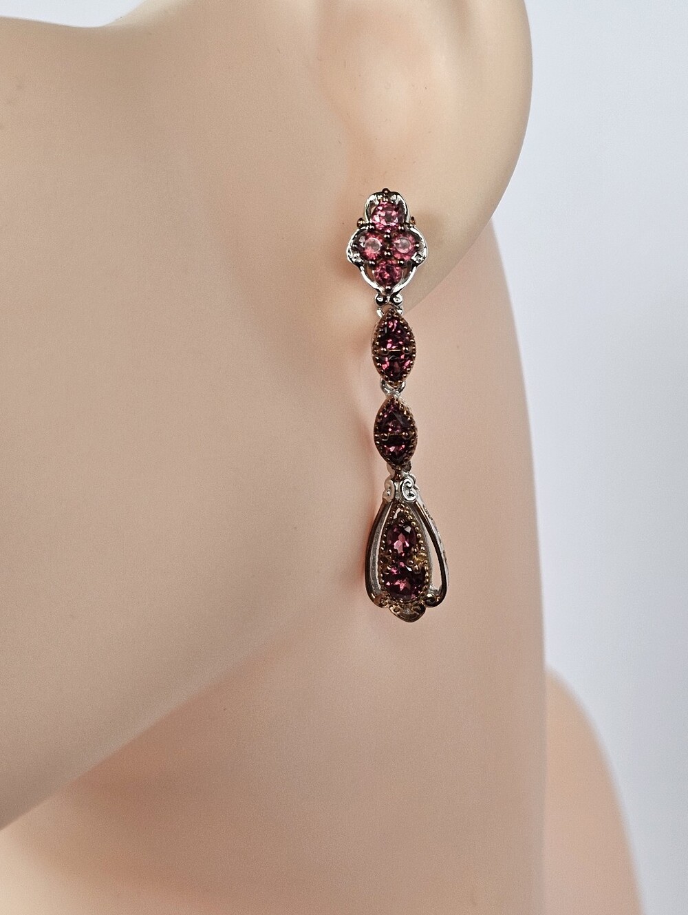 Genuine Pink Tourmaline Earrings Palladium Sterling Silver 18k Rose Gold - Picture 7 of 9